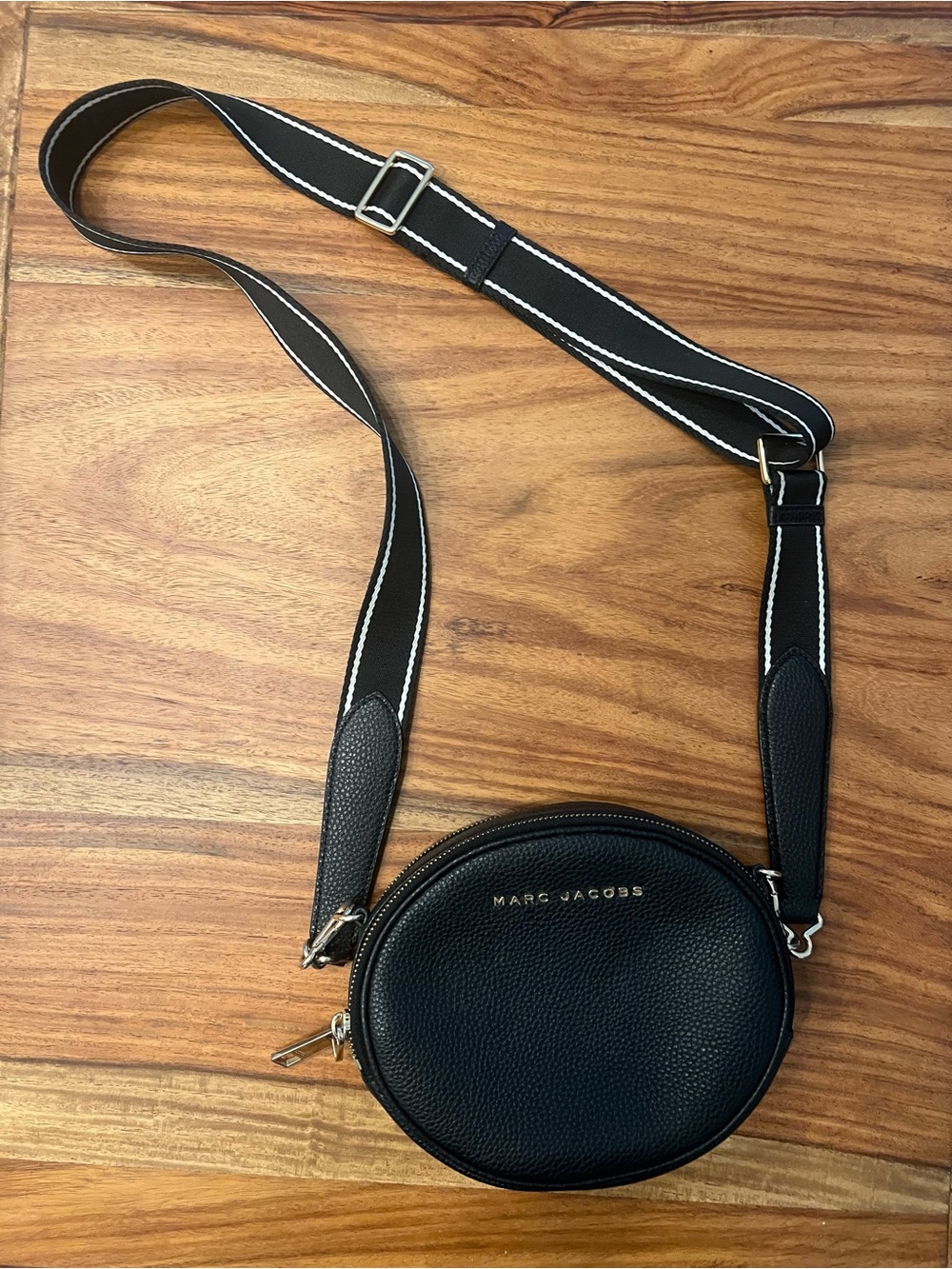 Marc Jacobs Black Round Pebbled Leather Belt Bag with Contrast Strap